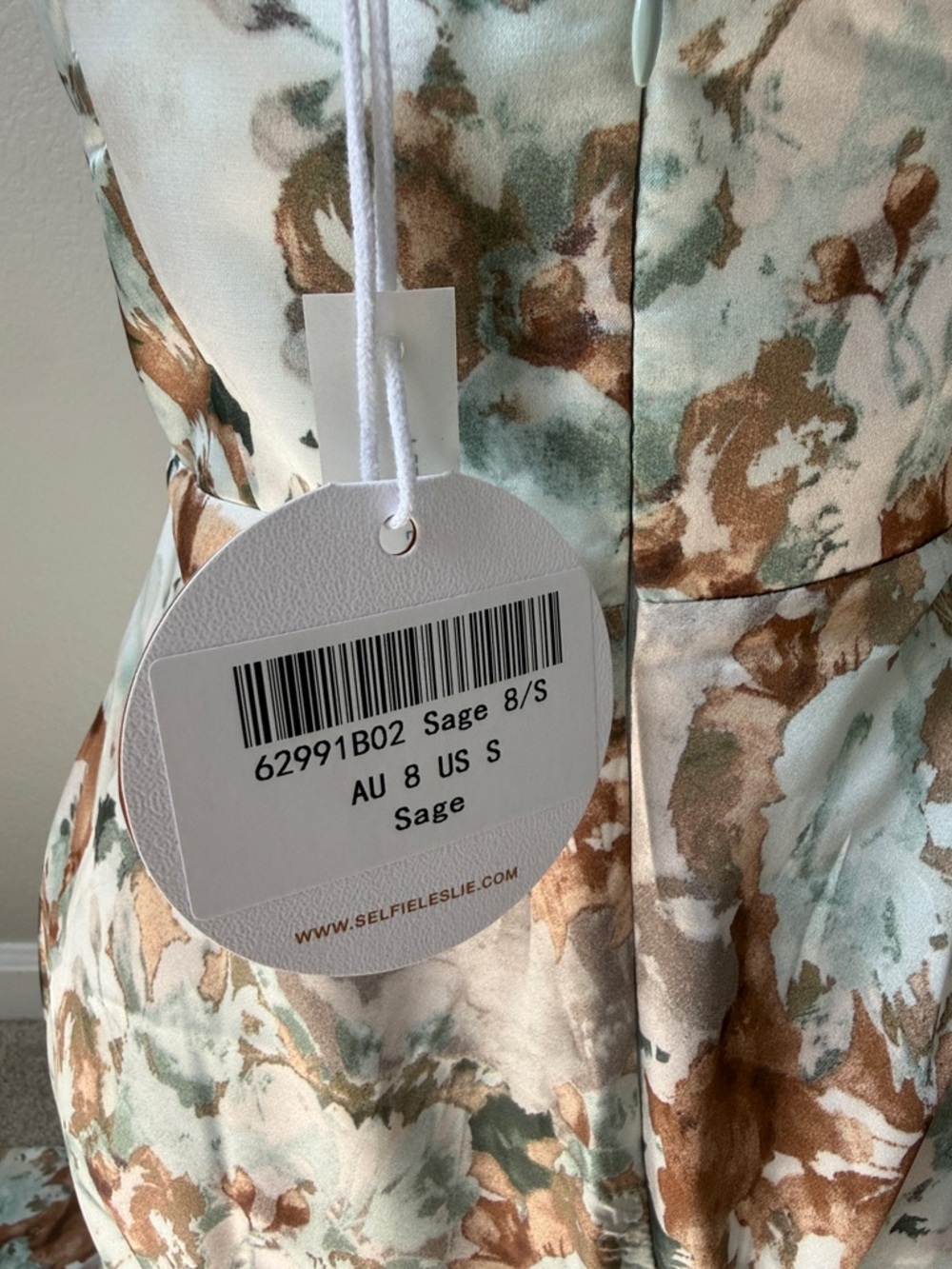 Selfie Leslie Floral Satin Slip Dress in Sage - Picture 5 of 9